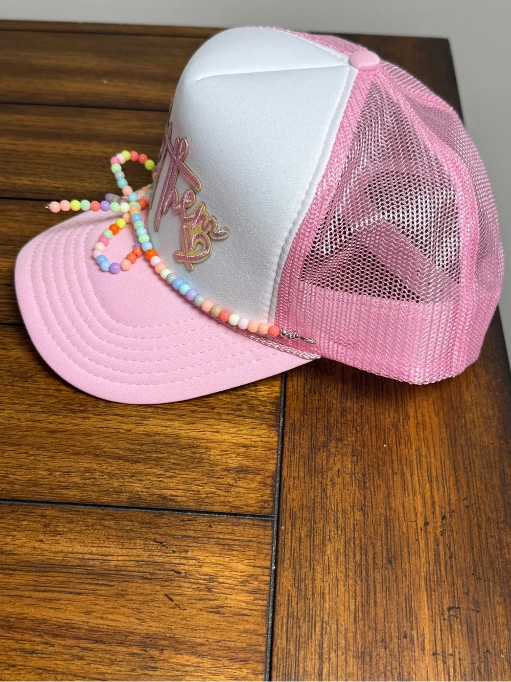 Let Them Pink Mesh Trucker Hat with Beaded Accent